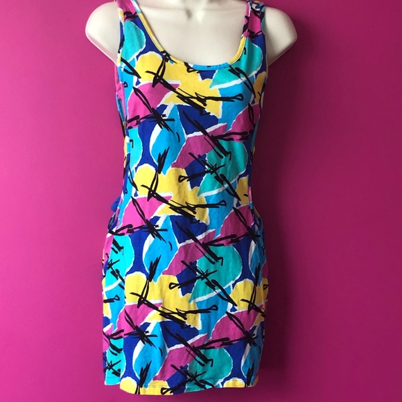 ASOS Bow Side Cut Out Dress Bright Abstract Print - Picture 2 of 8